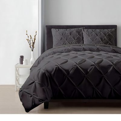 800 Thread Count Pinch Pleated Duvet Cover Set 100% Organic Cotton Soft & Cozy with Zipper Closure & Corner Ties Pintuck Tufted Pattern 1 Duvet Cover 2 Pillow Shams (Dark Gray, Queen/Full)