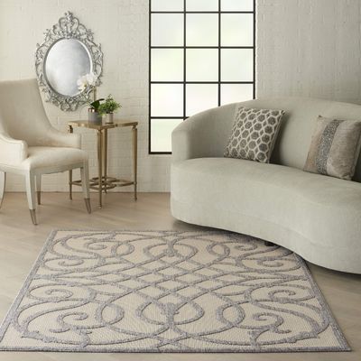 Nourison Home Palamos Cream Grey 4' x 6' Area Rug - Easy Clean, Non Shedding, Bed Room, Living Room, Dining Room, Kitchen (4' x 6')
