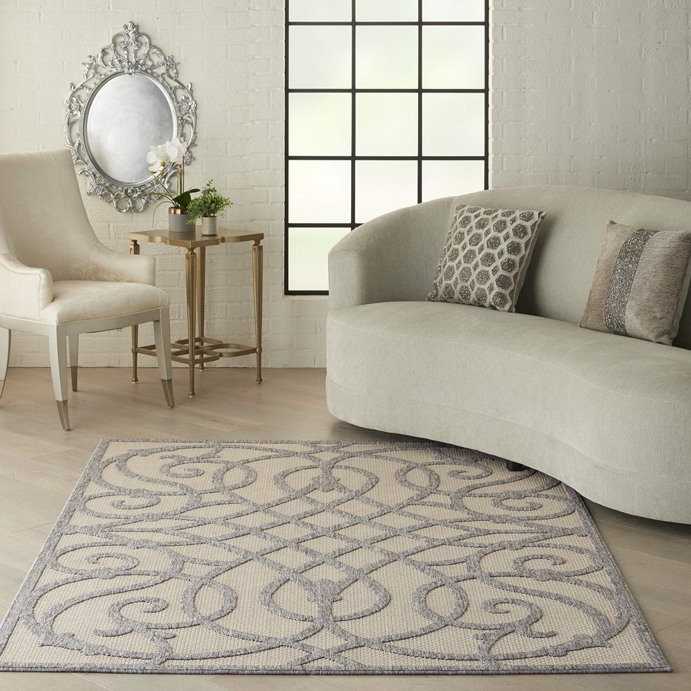 Nourison Home Palamos Cream Grey 4' x 6' Area Rug - Easy Clean, Non Shedding, Bed Room, Living Room, Dining Room, Kitchen (4' x 6')