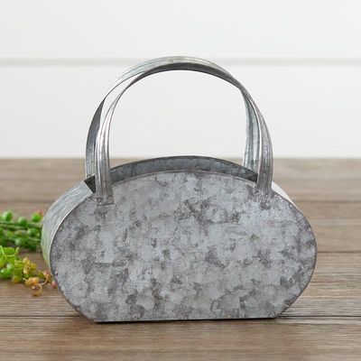 Factory Direct Craft Rustic Galvanized Metal Planter - Tin Bucket with Handles for Vase or Holiday and Seasonal Decorating and Displaying (Size: 7-1/2" H x 2-1/4" W)