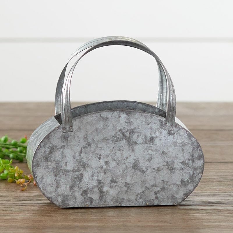 Factory Direct Craft Rustic Galvanized Metal Planter - Tin Bucket with Handles for Vase or Holiday and Seasonal Decorating and Displaying (Size: 7-1/2" H x 2-1/4" W)