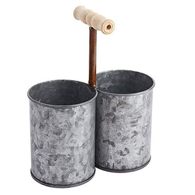 Factory Direct Craft Rustic Galvanized Metal Double Can with Handle | 1 Piece for Holiday, Seasonal Crafting, Decorating and Displaying
