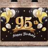 PAKBOOM Happy 95th Birthday Banner Backdrop - 95 Birthday Party Decorations Supplies for Men - Black Gold 4 x 6ft view 1