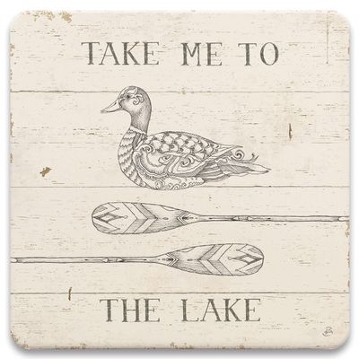 CoasterStone Absorbent Coaster Drinks Lake Sketch I, 4.25 Inches Wide, Set of Four