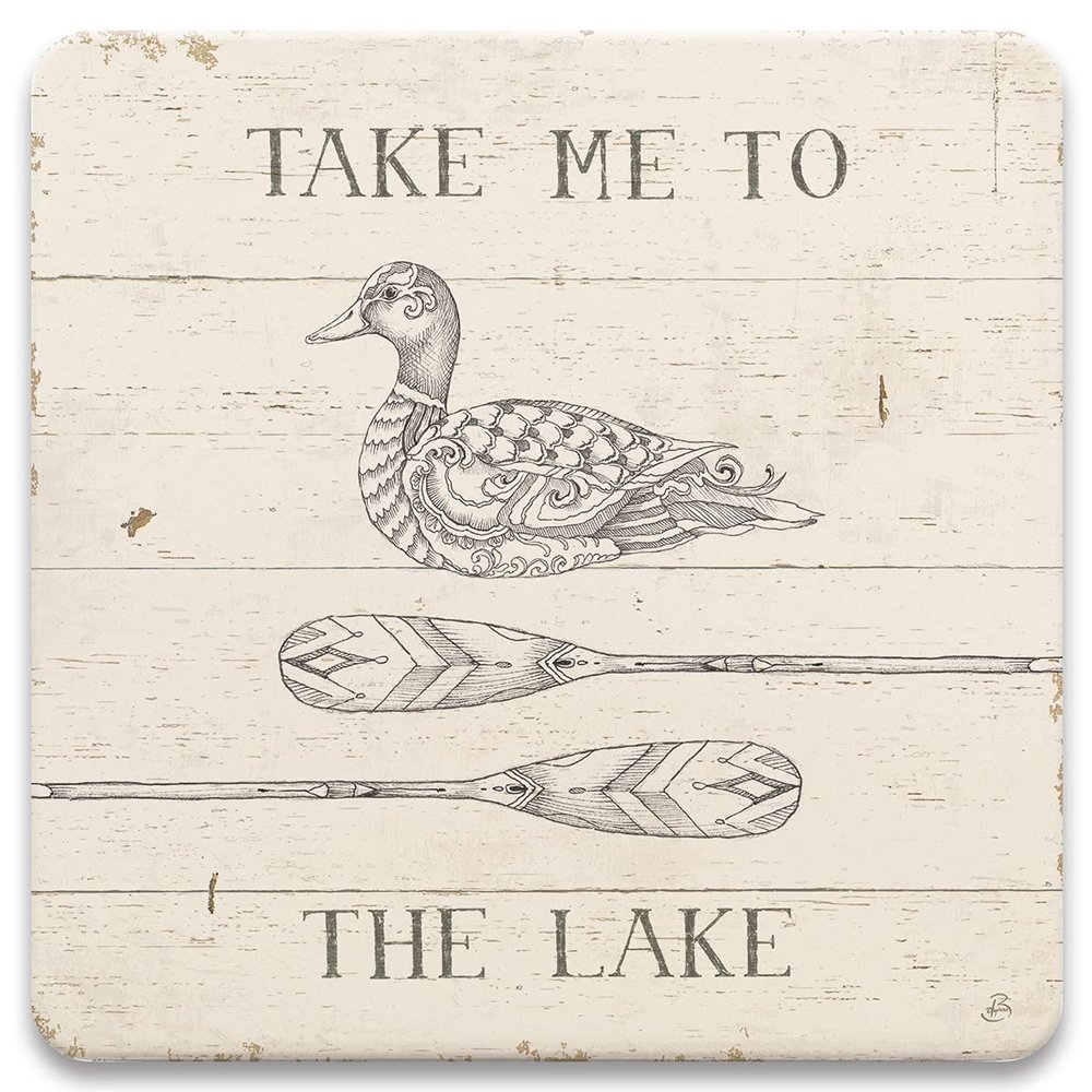 CoasterStone Absorbent Coaster Drinks Lake Sketch I, 4.25 Inches Wide, Set of Four