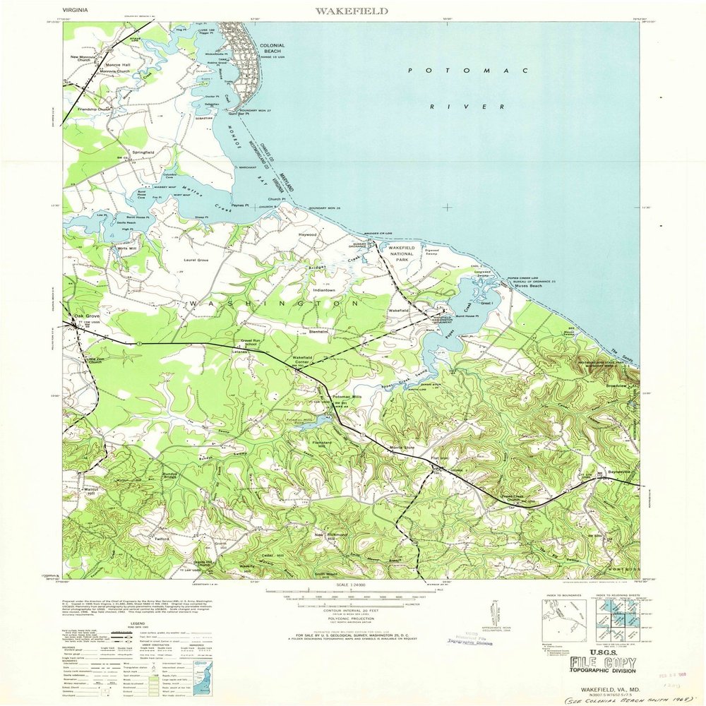 1953 Wakefield, VA - Virginia - USGS Historical Topographic Map : 44in x 59in, Large Wall Art Map