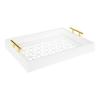 Kate and Laurel Caspen Rectangle Cut Out Pattern Decorative Tray with Gold Metal Handles, 16.5" x12.25", White and Gold view 1