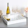 Kate and Laurel Caspen Rectangle Cut Out Pattern Decorative Tray with Gold Metal Handles, 16.5" x12.25", White and Gold view 4