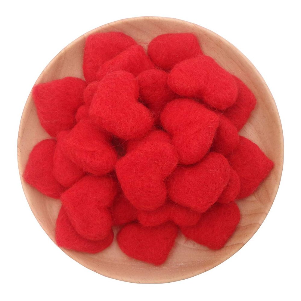 Heart Shape Felt Wool Beads Balls Pom Pom Handmade DIY for Craft Dream Catcher Baby Mobile Pompom Home Decor Nursery Party Props (Red 40mm 20pcs)