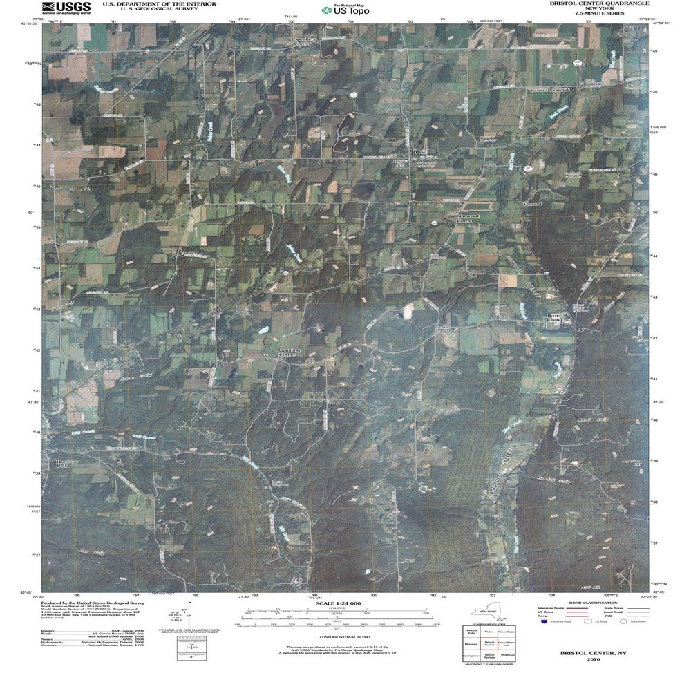 2010 Bristol Center, NY - New York - USGS Historical Topographic Map : 44in x 63in, Large Wall Art Map
