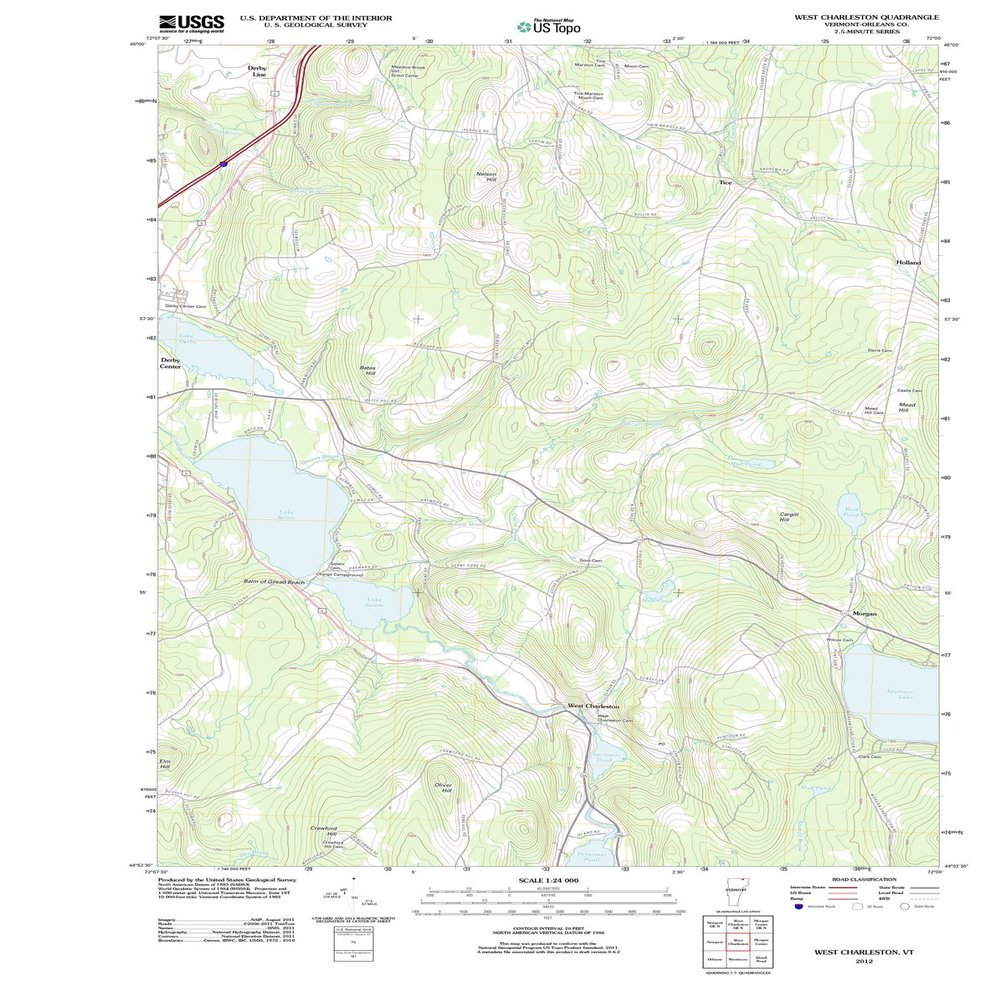 2012 West Charleston, VT - Vermont - USGS Historical Topographic Map : 44in x 59in, Large Wall Art Map