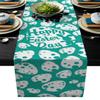Linen Burlap Table Runner Happy Easter Day Table Runners 16x72 inches Washable Fabric Tablerunner Table Top Decoration Tapestry for Indoor Outdoor Events - Easter Eggs Spring Festival Teal White view 1