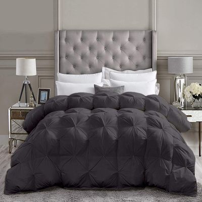 All-Season Luxury - Pintuck Style 100% Organic Cotton King Size 102 x 90 Inches 3-Piece Pinch Pleat Comforter with 4 Corner Tabs, 500 GSM - Machine Washable (Dark Gray Solid)