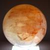 67mm 430g Sparkling Red Orange Hematoid Fire Quartz Sphere Polished Natural Translucent Gemstone Crystal Mineral Collectible Ball - Madagascar + Stand view 4