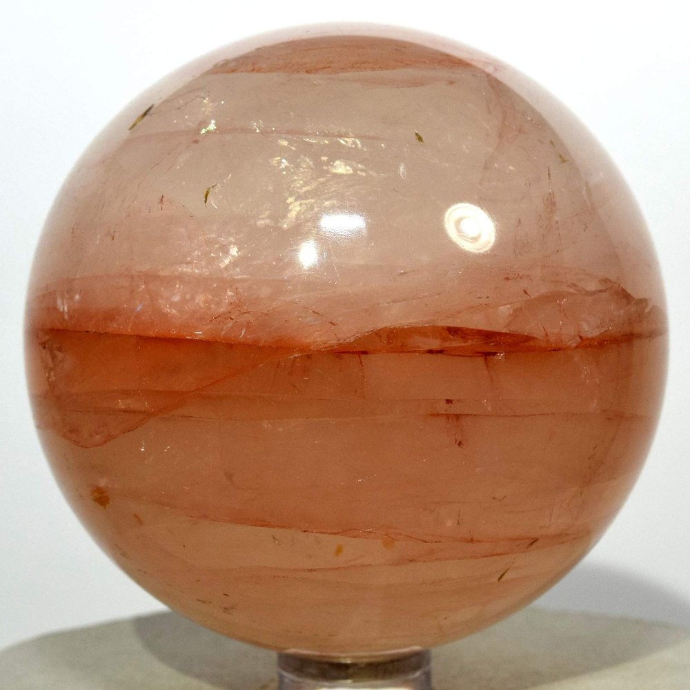 2.5" 390g Red Fire Hematoid Quartz Sphere Natural Sparkling Polished Translucent Gemstone Crystal Mineral Collectible Ball - Madagascar + Stand