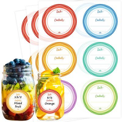 CHUBBIEE 2" Mason Jar Canning Labels, 9 Colors, Microwave/Freezer Safe, 90