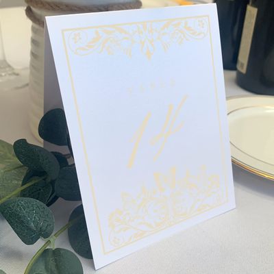 Butterfly Flourish Wedding Table Numbers (Select Color/Quantity), White, Ivory, 1-80, Double Sided, Tent or Use in a Stand, Great for Parties & Restaurants