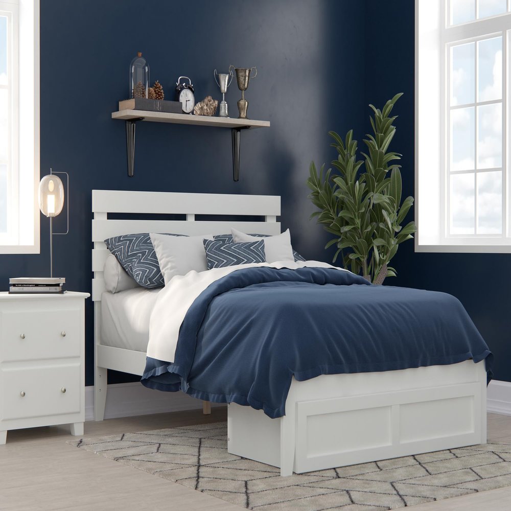 AFI, Oxford Full Platform Bed with Storage Drawer, White