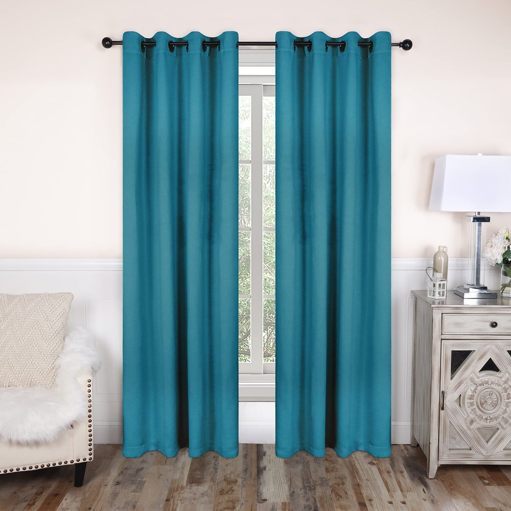 Superior Blackout Curtains, Room Darkening, Bedroom, Drapes, Kitchen, Living Room Window Accents, Sun Blocking, Thermal, 2 Pack, 8 Grommets, Solid Blackout Curtains, Set of 2, 52" x 84", Aqua