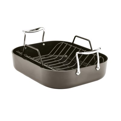 All-Clad Essentials Hard Anodized Nonstick Roaster with Rack 11x14 Inch Oven Broiler Safe 500F Roaster Pan, Pots and Pans, Cookware Black