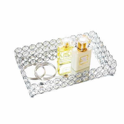 Feyarl Crystal Perfume Tray Cosmetic Makeup Vanity Tray Jewelry Trinket Rings Earrings Organizer Decorative Tray Storage for Home Deco Wedding Dresser Coffee Tabletop Girl Women Gift(10" x 6 "Silver)