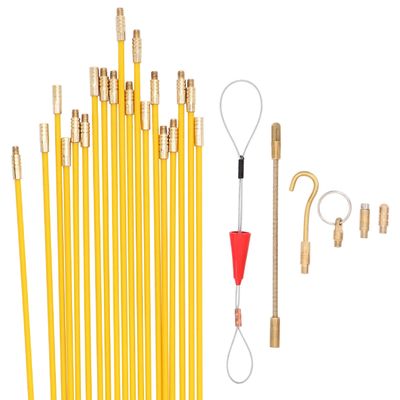 Jeemiter 24 FT Fiberglass Running Electrical Wire Cable Glow Rods Wire Pulling, Fish Rods Electrical Kit with 6 Different Attachments and Fish Tape Wire Puller Kit
