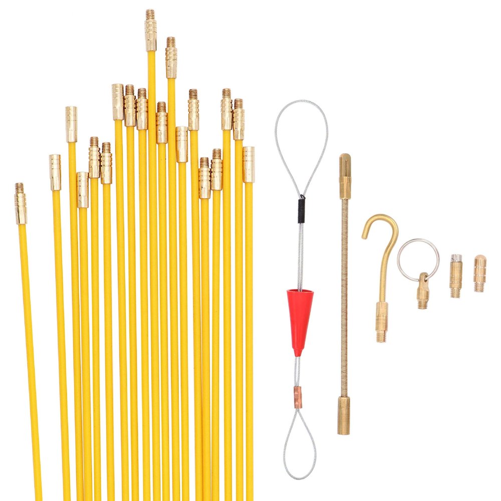 Jeemiter 24 FT Fiberglass Running Electrical Wire Cable Glow Rods Wire Pulling, Fish Rods Electrical Kit with 6 Different Attachments and Fish Tape Wire Puller Kit