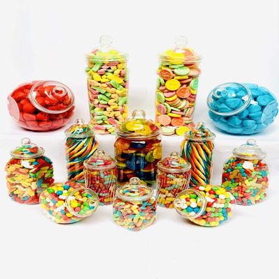 14 Retro Mixed Plastic Sweet Jars for Pick & Mix, Victorian Sweet Shop, Candy Buffet Kit, Party Pack