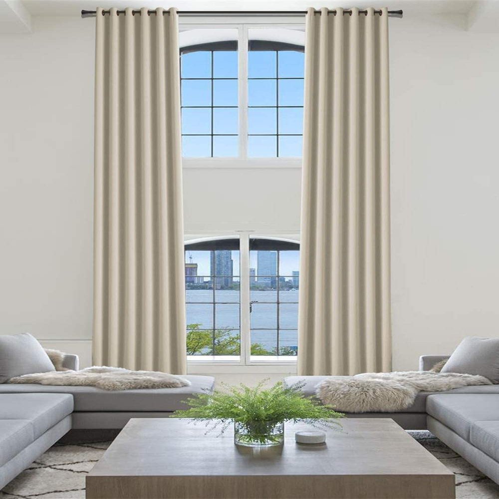 TWOPAGES Loft Curtain, 180 Inch Long for Loft Essential Darkening Thermal Insulated Curtains for Living Room/Bedroom Blackout Window Drape (Beige 1 Panel 50Wx180L)