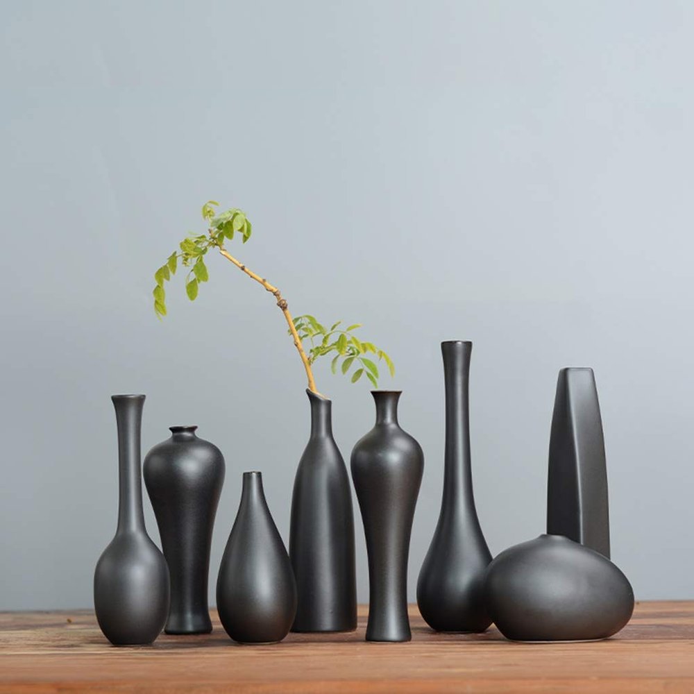 Ceramic Vase Set of 8 Decorative Miniature Bud Vases,Ceramic Bottle,Ideal Gift for Home Office, Decor, Table Vases, Bookcase Ornaments Creative Bottles Black