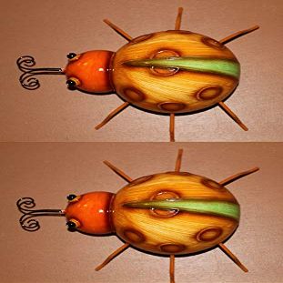 2 Metal Lady Bugs Wall Sculptures/Porch Decor/Vibrant Colors Baked On Enamel Finish, Three Dimensional Front, 8 1/2 inch