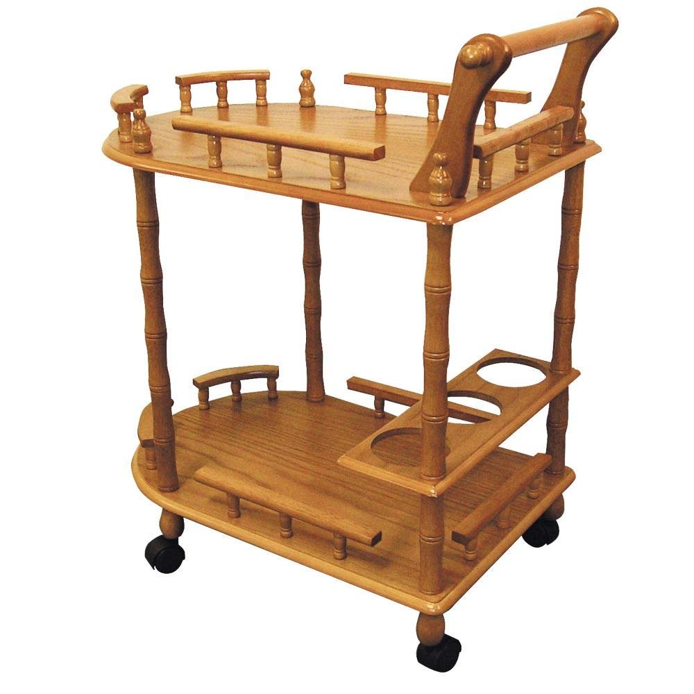Benjara Casters Supported 2 Tier Wooden Wine Table with Turned Legs, Brown
