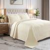 Superior Cascade Cotton 3 Piece Bedspread Set, Home Bed Decor, Decorative Textured Bed Spread, 2 Pillow Shams, Airy Blanket, Matelasse Coverlet Bedding, Wave Pattern Design, King, Ivory view 1