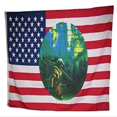 JumpingLight 3X5 Indian Hunter Shadow Wolf USA Us Flag 3'X5' House Banner Grommets