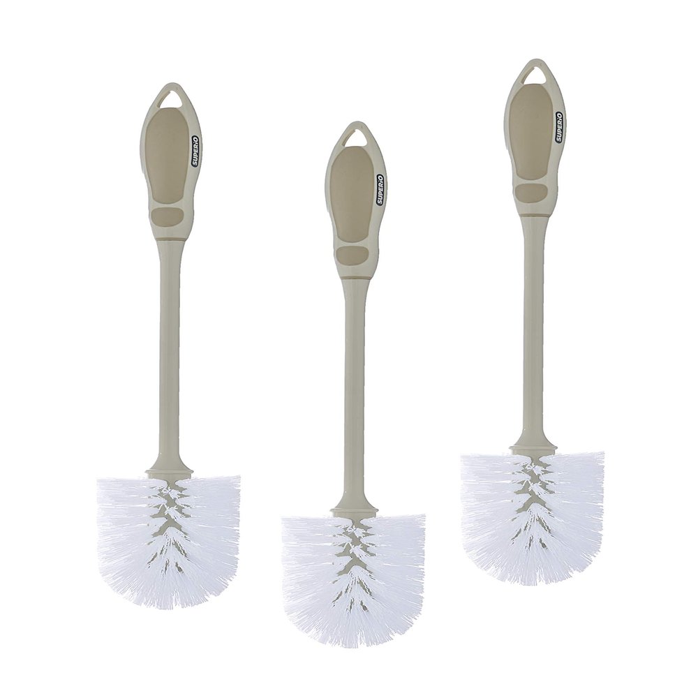 Superio Beige Toilet Brush Heavy Duty Durable Bristles with Long Handel Comfort Grip