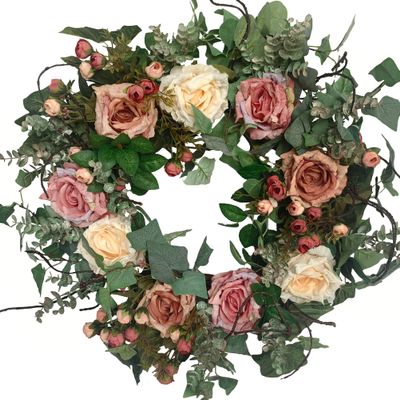 Fall Wreaths for Front Door 26 Inch Spring Rose Blossom Wreath Handmade Pink Artificial Everyday Floral Wreath on Grapevine for Farmhouse Front Door Wall Wedding Party Home Christmas Decor