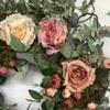 Fall Wreaths for Front Door 26 Inch Spring Rose Blossom Wreath Handmade Pink Artificial Everyday Floral Wreath on Grapevine for Farmhouse Front Door Wall Wedding Party Home Christmas Decor view 4