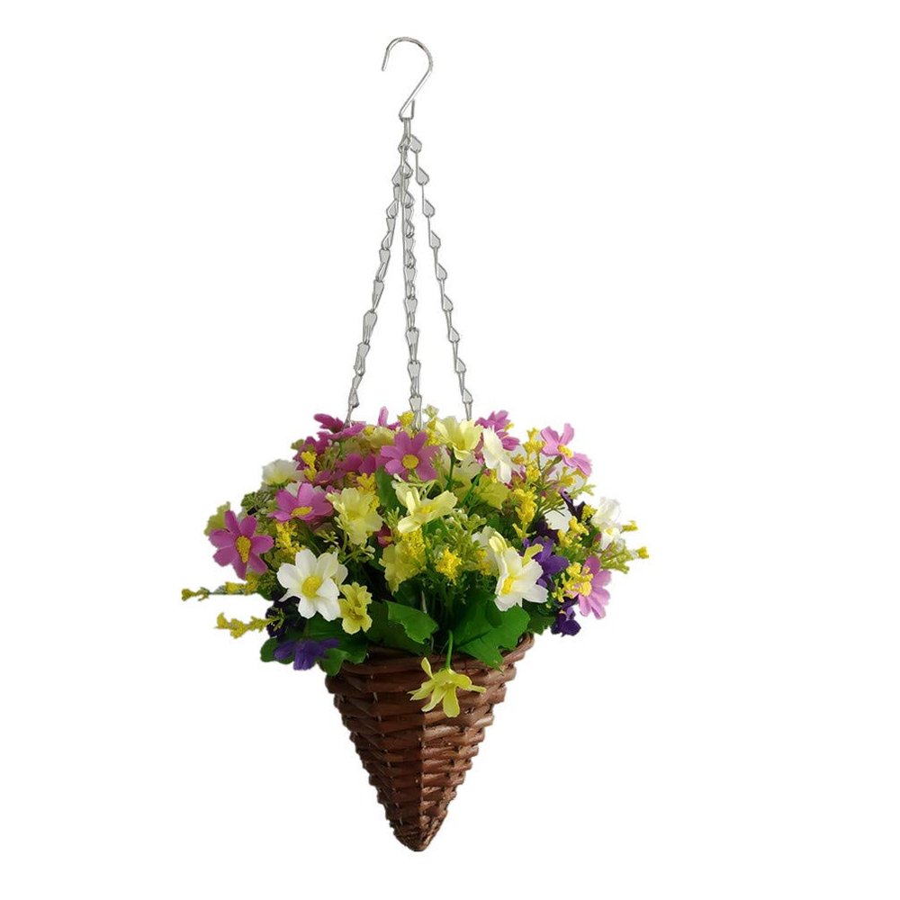 19.7" Lifelike Silk Flower Hanging Cone Basket Artificial Flowers Daisy (Purple and White)