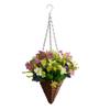 19.7" Lifelike Silk Flower Hanging Cone Basket Artificial Flowers Daisy (Purple and White) view 1