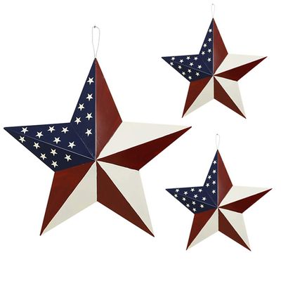 3pcs Patriotic Metal Barn Star Outdoor Indoor Hanging Wall Decor Ameriacn Star Ornaments 4th of July Decoration for 4th July Election Veterans Day Decoration