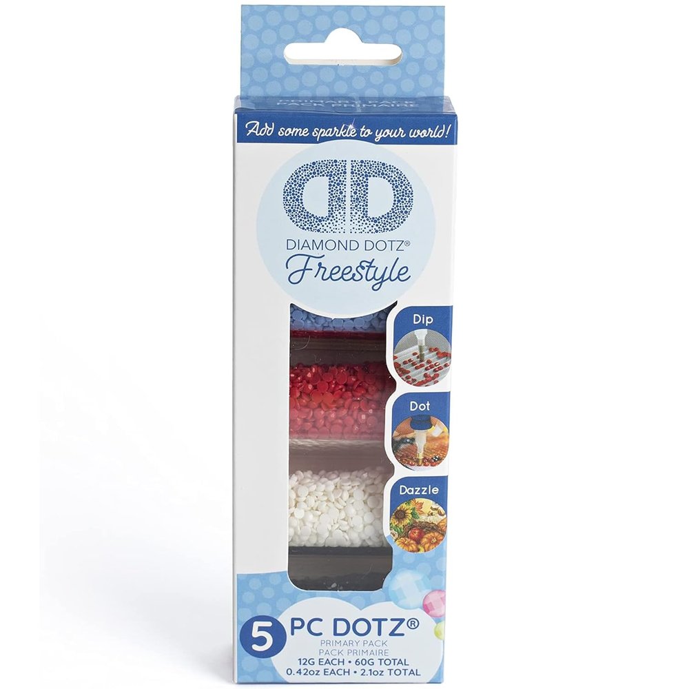 DIAMOND DOTZ Dotz Sampler Pack Primary - Freestyle Diamond Painting Beads, Diamond Art Beads, Replacement Drills, Loose Gems for DIY Crafts and Art Projects