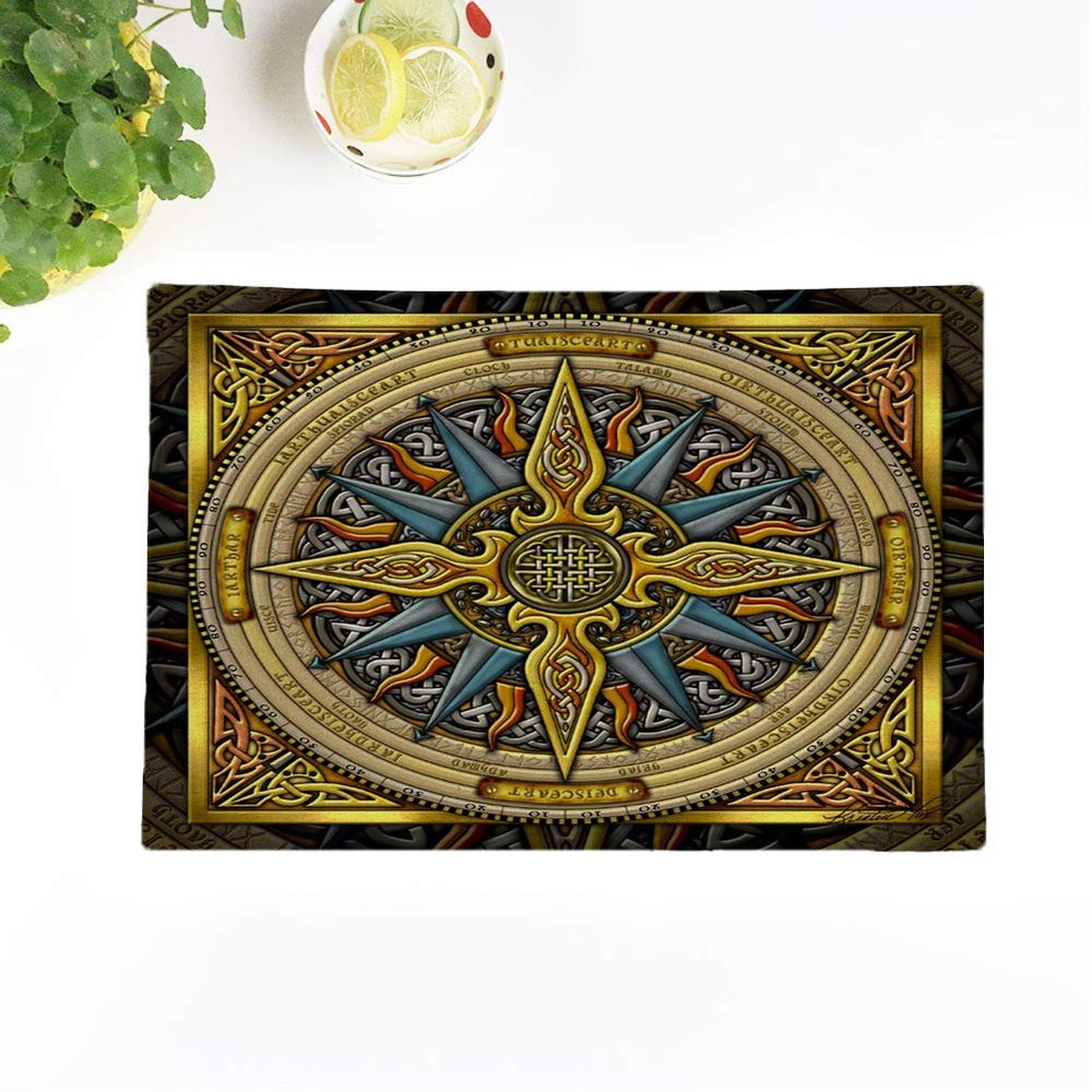 Topyee Set of 4 Placemats Artoffoxvox Celtic Compass Fine Irish Steampunk Nautical Gaelic Knotwork 18x12.5 Inch Parties Decor Non-Slip Washable Place Mats for Kitchen Dinner Table Mats