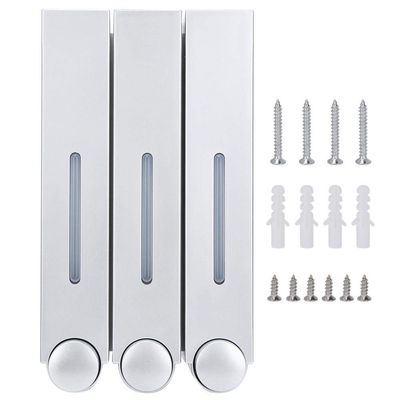 420ml per Cup Wall Mounted Three Head Liquid Soap Shampoo Dispensers for Home Bathroom Hotel(Silver)