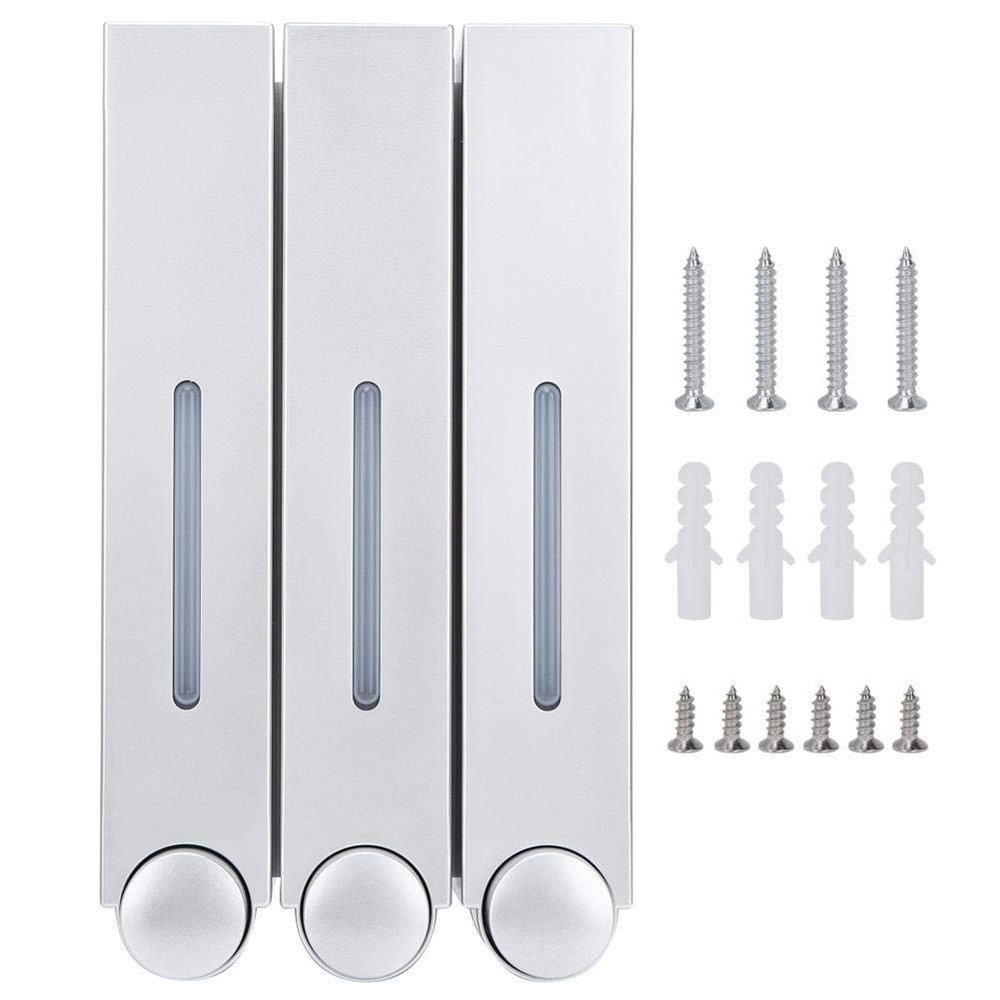 420ml per Cup Wall Mounted Three Head Liquid Soap Shampoo Dispensers for Home Bathroom Hotel(Silver)