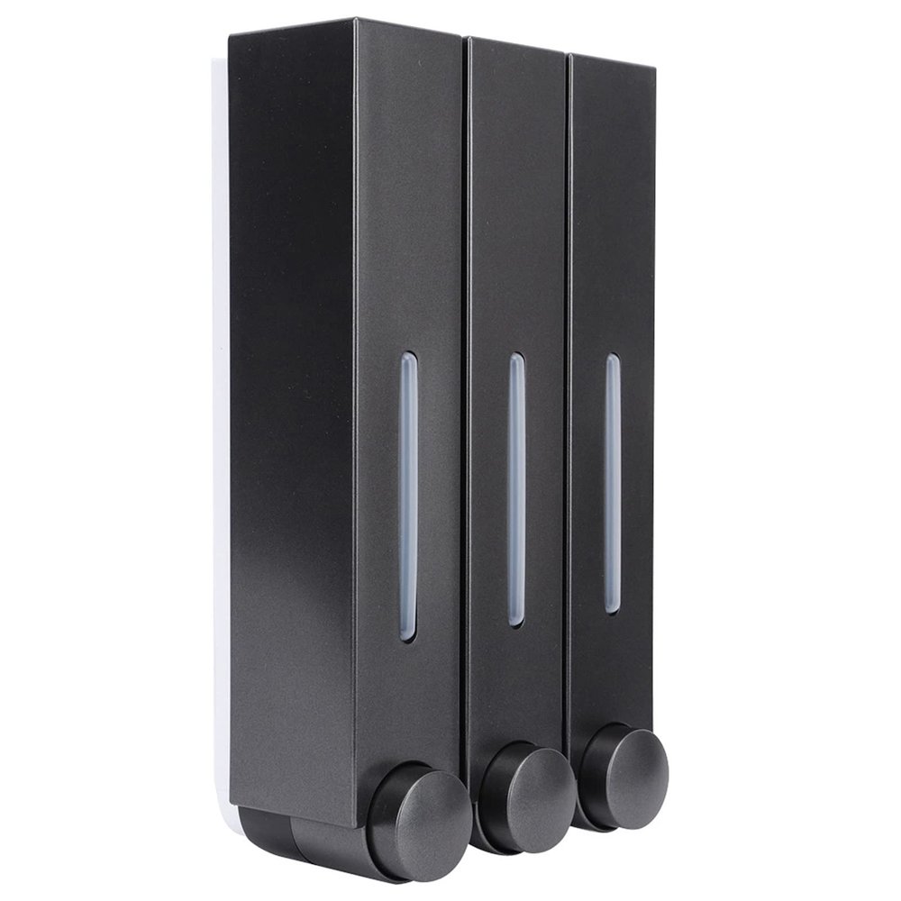 420ml per Cup Wall Mounted Three Head Liquid Soap Shampoo Dispensers for Home Bathroom Hotel(Black)