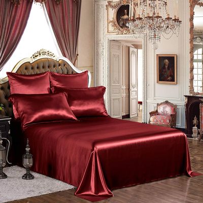 Glimmer Textile 100% Pure Silk Satin 4pc Sheet Sets, Soft & Luxurious, Silk Fitted Sheet with 10" deep Pocket, Silk Flat Sheet & 2pc Pillow Cases Twin XL (39"X80") Burgundy