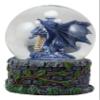 Ebros Small Fantasy Blue Midnight Dragon Sitting in Repose Glitter Water Globe Figurine with Stonewall Castle Tower Base 3.5" Tall view 1