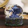 Ebros Small Fantasy Blue Midnight Dragon Sitting in Repose Glitter Water Globe Figurine with Stonewall Castle Tower Base 3.5" Tall view 2