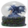 Ebros Small Fantasy Blue Midnight Dragon Sitting in Repose Glitter Water Globe Figurine with Stonewall Castle Tower Base 3.5" Tall view 3