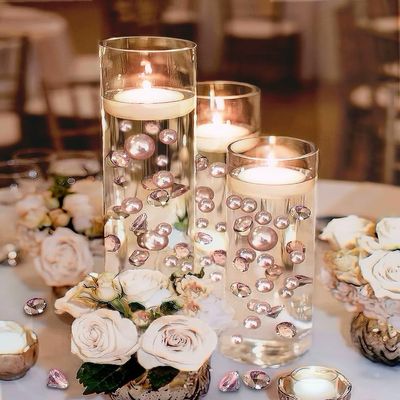 100 Floating Rose Gold Pearls with Rose Gold Sparkling Gems- Large Sizes- Fills 2 Gallons of The Floating Transparent Water Gels for Your Vases- with Pre-Measured Prep Bags for Best Results!